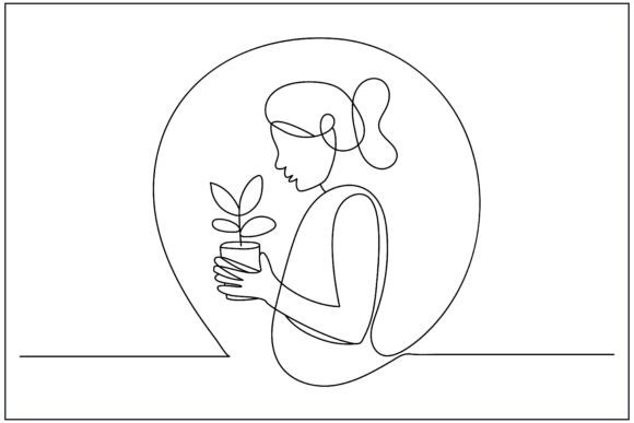 Mom Holding Plant Line Art: Graphics & Illustrations Review