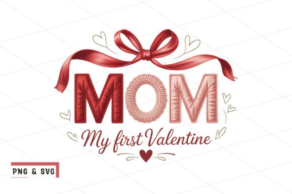 Mom My First Valentine: Cute Ribbon Heart Graphics & Illustrations