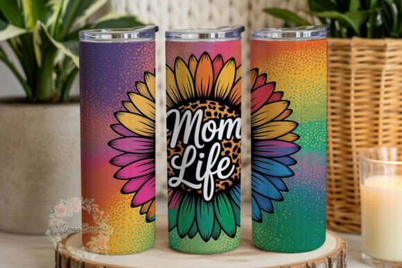 Vibrant Glitter Sunflower Mom Life PNG: Graphics for Tumbler Wraps