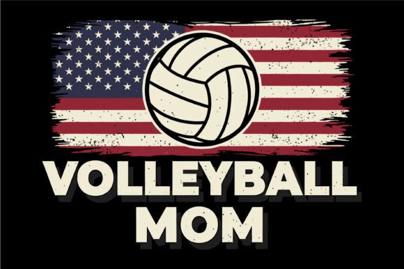 Volleyball Mom American Flag Vintage Graphics for T-Shirt Designs
